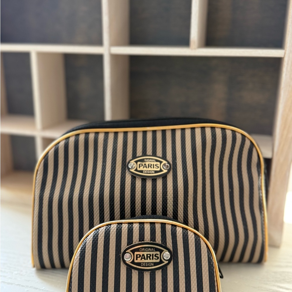 Paris Design Striped Cosmetic Bag Set